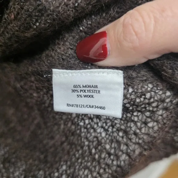 Eileen Fisher‎ Mohair Wool Blend Cardigan Sweater Knit Open Front Dark Brown M - Picture 4 of 8